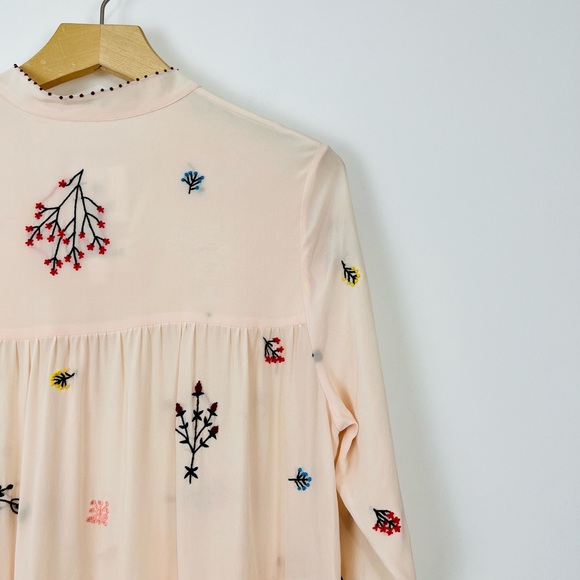 An An Londree Peach Pink Floral Embroidered Tiered 100% Silk Maxi Dress UK S - Picture 9 of 15